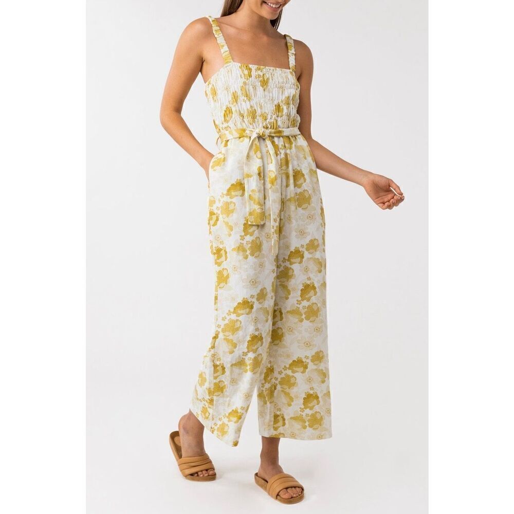 Rhythm. Harmony Floral Retro Smocked Wide Leg Jumpsuit Romper Medium
